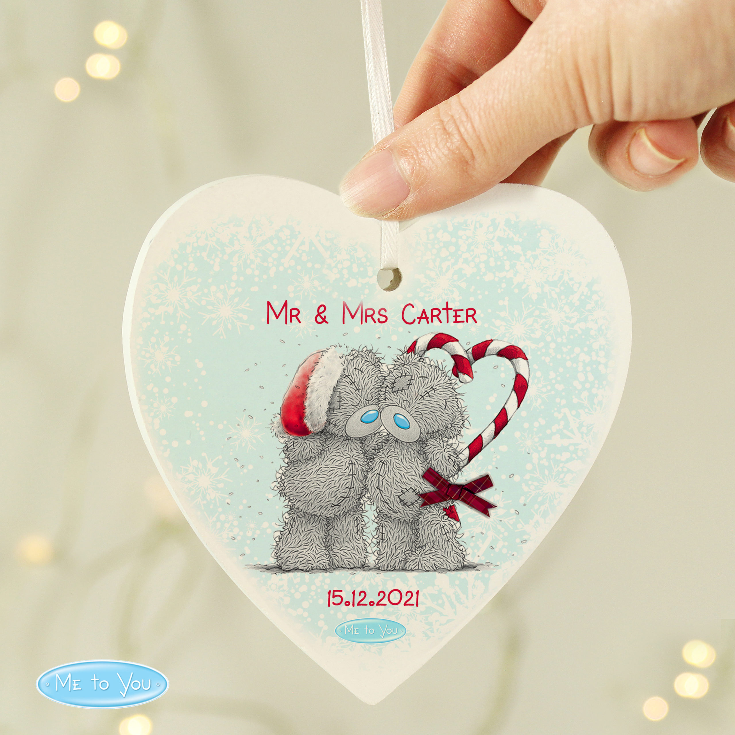 Me To You Couple Christmas Wooden Heart Decoration
