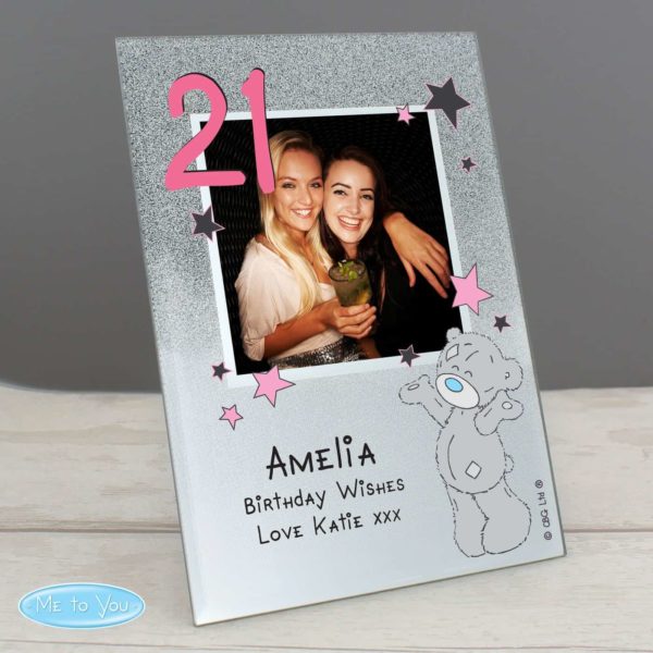 Personalised Me To You Sparkle & Shine 4x4 Glitter Glass Photo Frame
