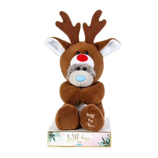 Me to You Tatty Teddy Christmas Reindeer Bear On Gift Plinth 15cm High